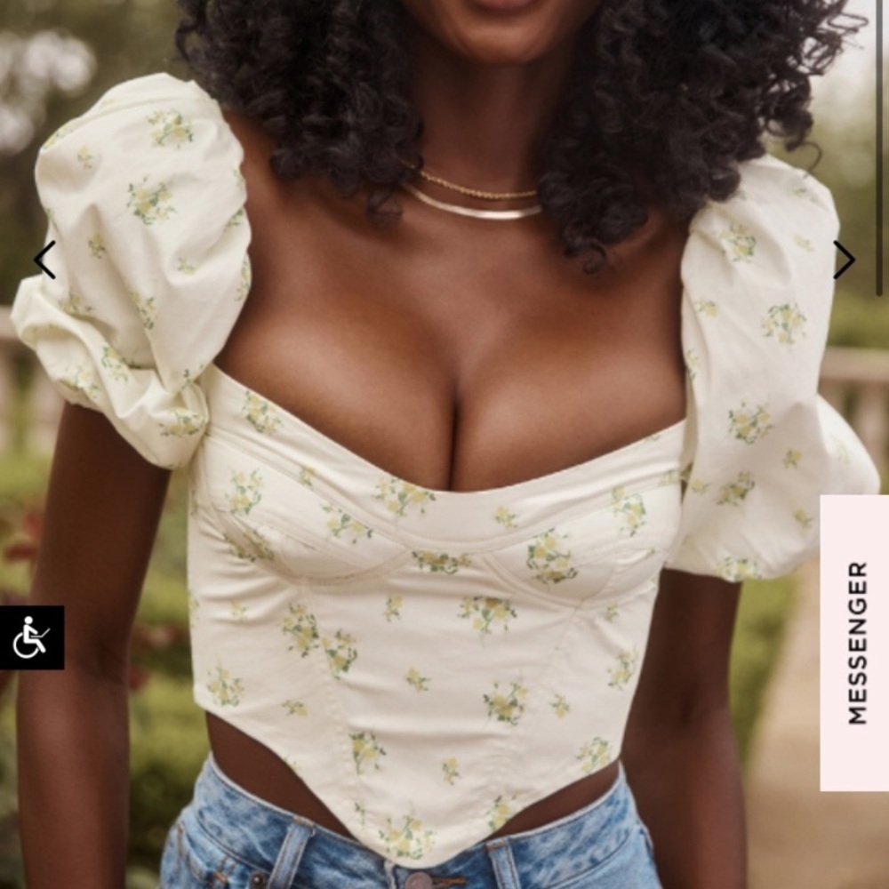 **SOLD** HOUSE OF CB Tabitha Puff Sleeve Floral Corset Top